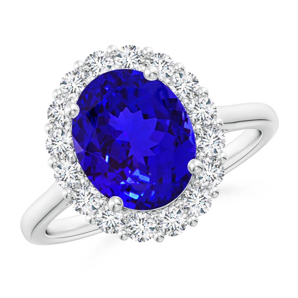 10x8mm AAAA Oval Tanzanite Ring with Floral Diamond Halo in White Gold