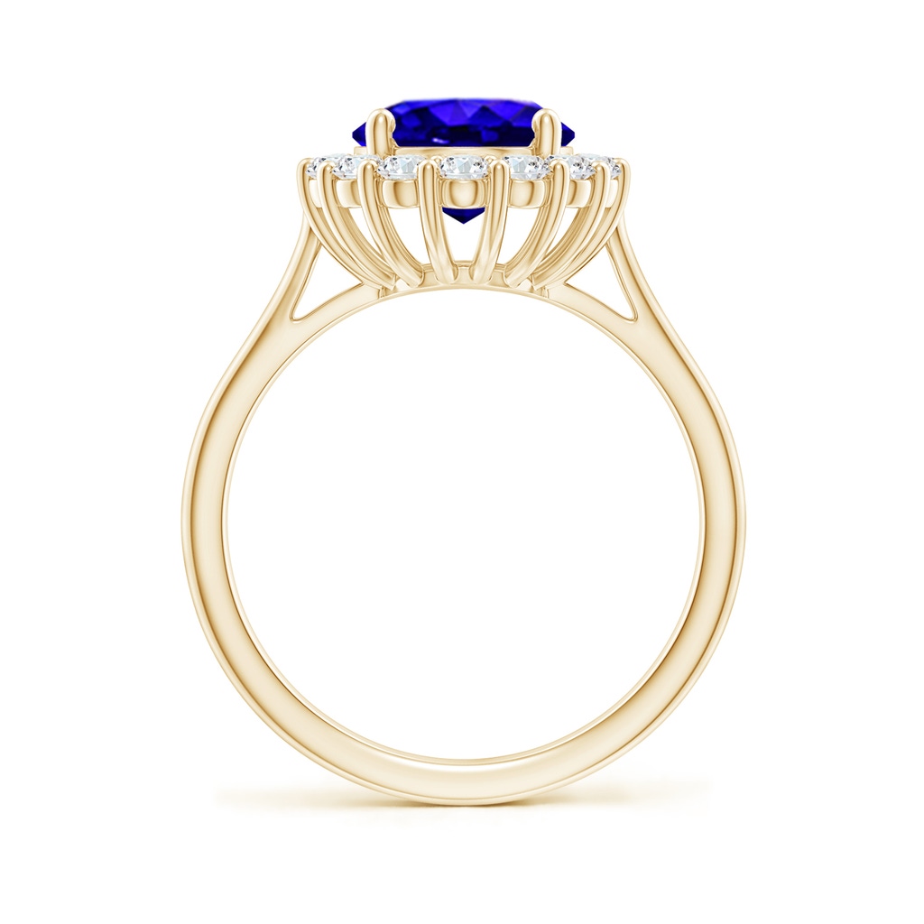 10x8mm AAAA Oval Tanzanite Ring with Floral Diamond Halo in Yellow Gold - side_1