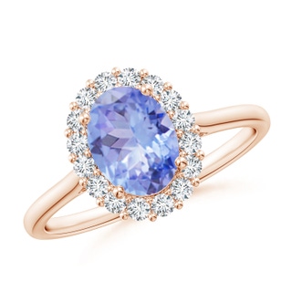 8x6mm A Oval Tanzanite Ring with Floral Diamond Halo in 10K Rose Gold