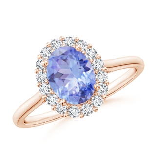 8x6mm A Oval Tanzanite Ring with Floral Diamond Halo in Rose Gold