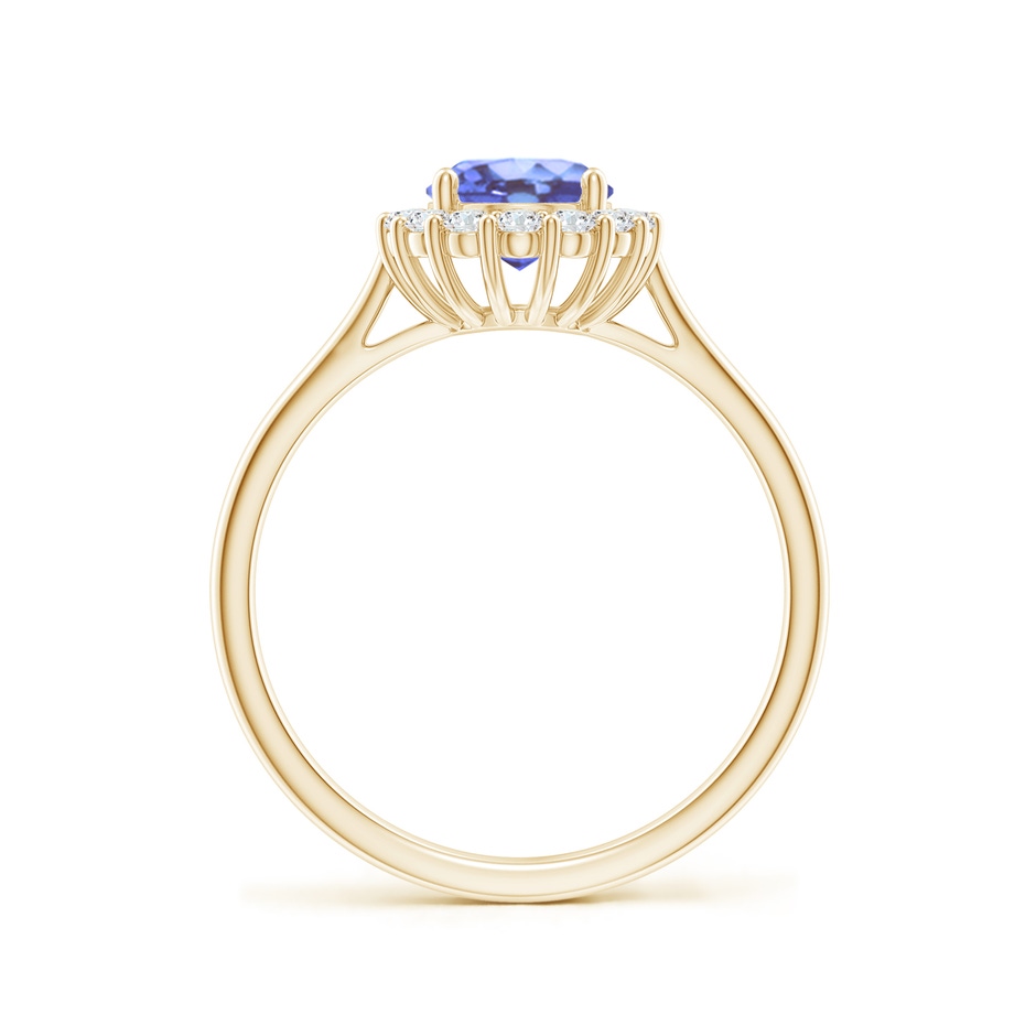 8x6mm A Oval Tanzanite Ring with Floral Diamond Halo in Yellow Gold side-1