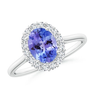8x6mm AA Oval Tanzanite Ring with Floral Diamond Halo in P950 Platinum