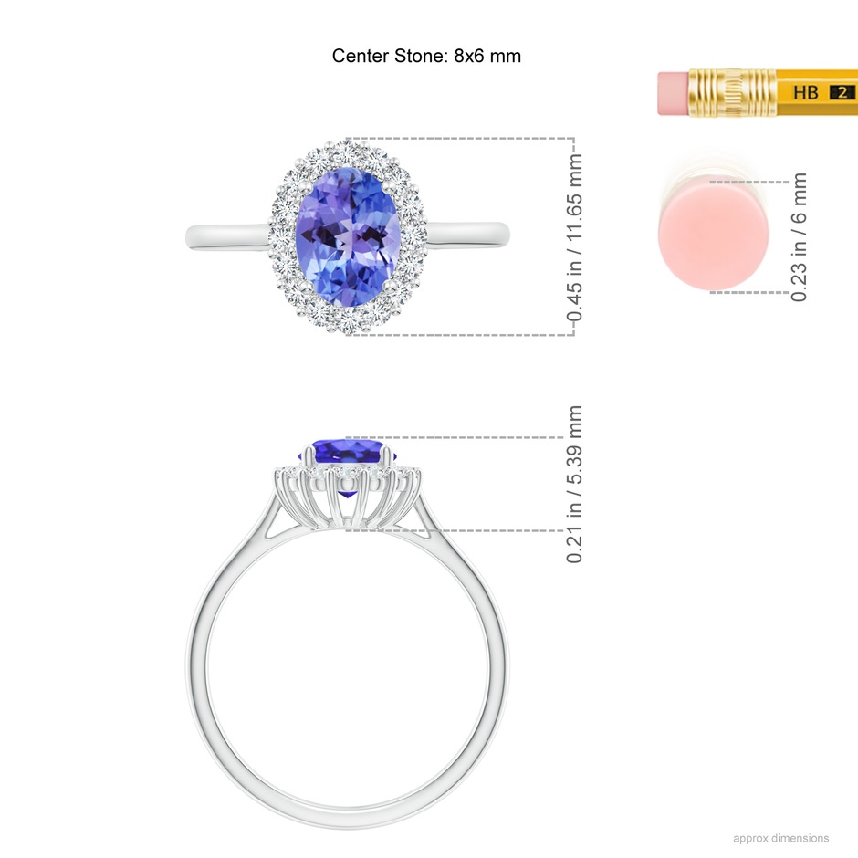 8x6mm AA Oval Tanzanite Ring with Floral Diamond Halo in P950 Platinum ruler