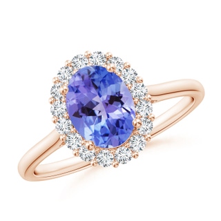 8x6mm AA Oval Tanzanite Ring with Floral Diamond Halo in Rose Gold