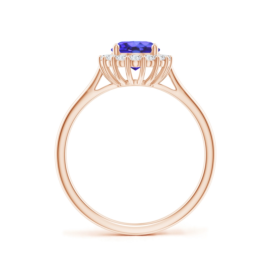 8x6mm AA Oval Tanzanite Ring with Floral Diamond Halo in Rose Gold Side-1