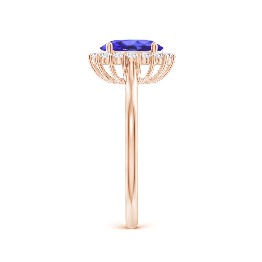 8x6mm AA Oval Tanzanite Ring with Floral Diamond Halo in Rose Gold Side-2
