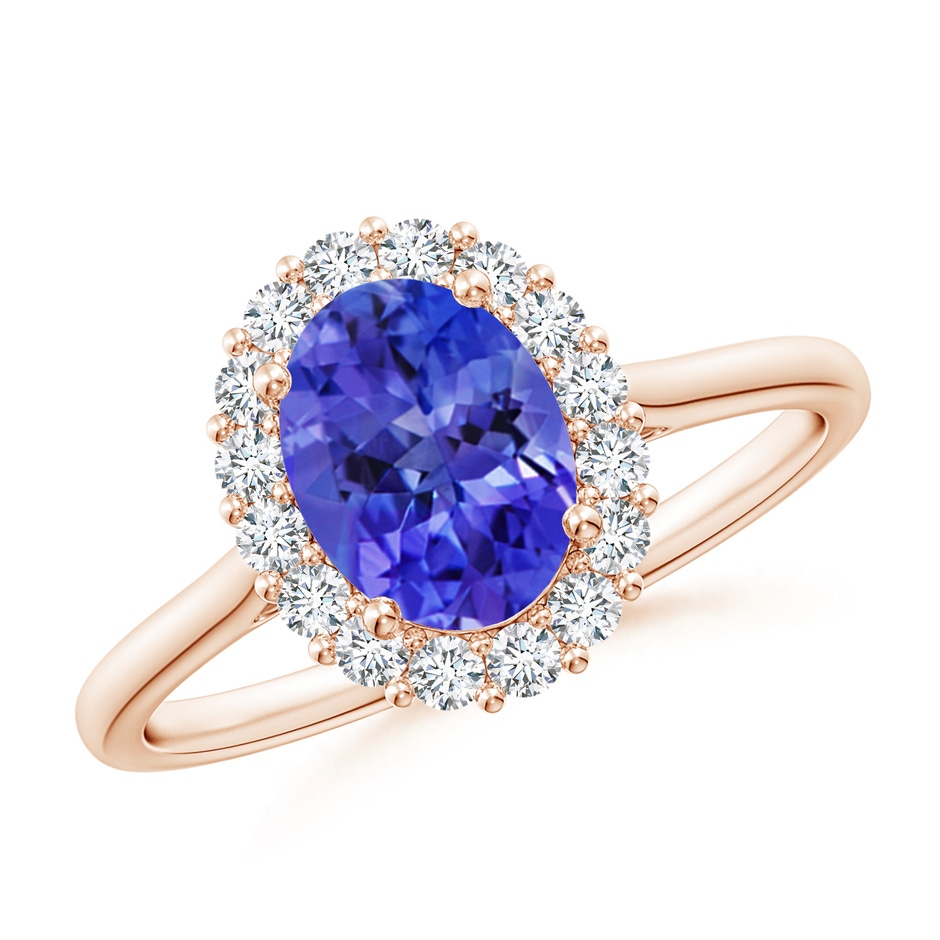 8x6mm AAA Oval Tanzanite Ring with Floral Diamond Halo in Rose Gold 