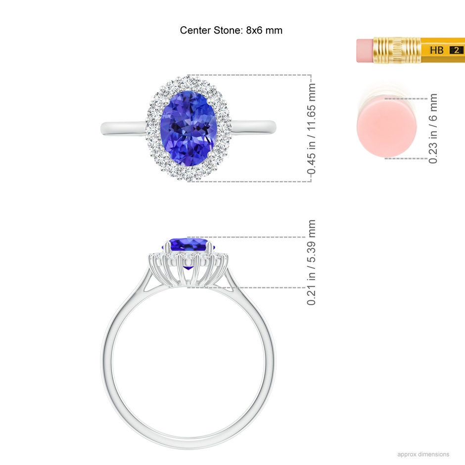 8x6mm AAA Oval Tanzanite Ring with Floral Diamond Halo in White Gold Ruler