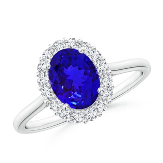 8x6mm AAAA Oval Tanzanite Ring with Floral Diamond Halo in P950 Platinum