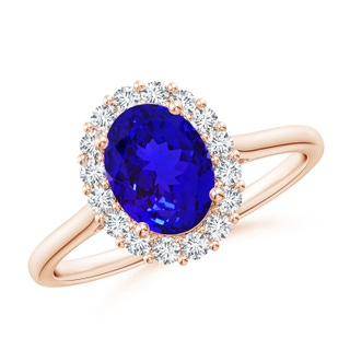 8x6mm AAAA Oval Tanzanite Ring with Floral Diamond Halo in Rose Gold