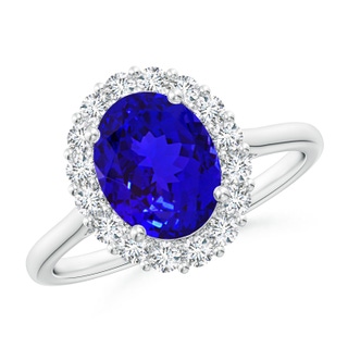9x7mm AAAA Oval Tanzanite Ring with Floral Diamond Halo in P950 Platinum