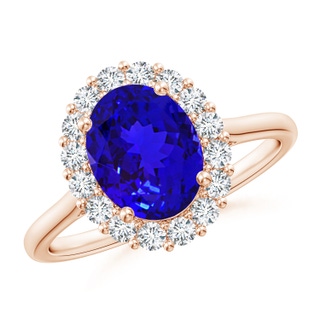 9x7mm AAAA Oval Tanzanite Ring with Floral Diamond Halo in Rose Gold