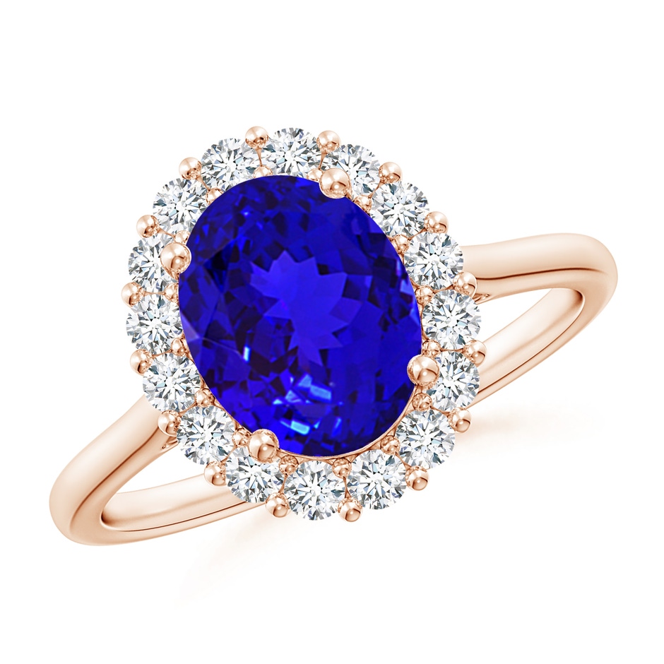 9x7mm AAAA Oval Tanzanite Ring with Floral Diamond Halo in Rose Gold 