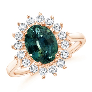 8.31x6.92x4.91mm AAA GIA Certified Teal Montana Sapphire Ring with Floral Halo in 10K Rose Gold