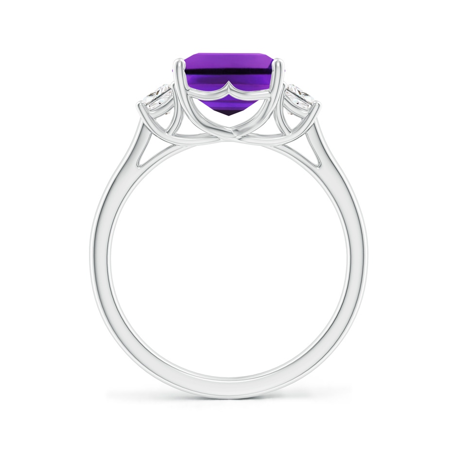 10x8mm AAAA Three Stone Emerald-Cut Amethyst and Diamond Ring in P950 Platinum side-1