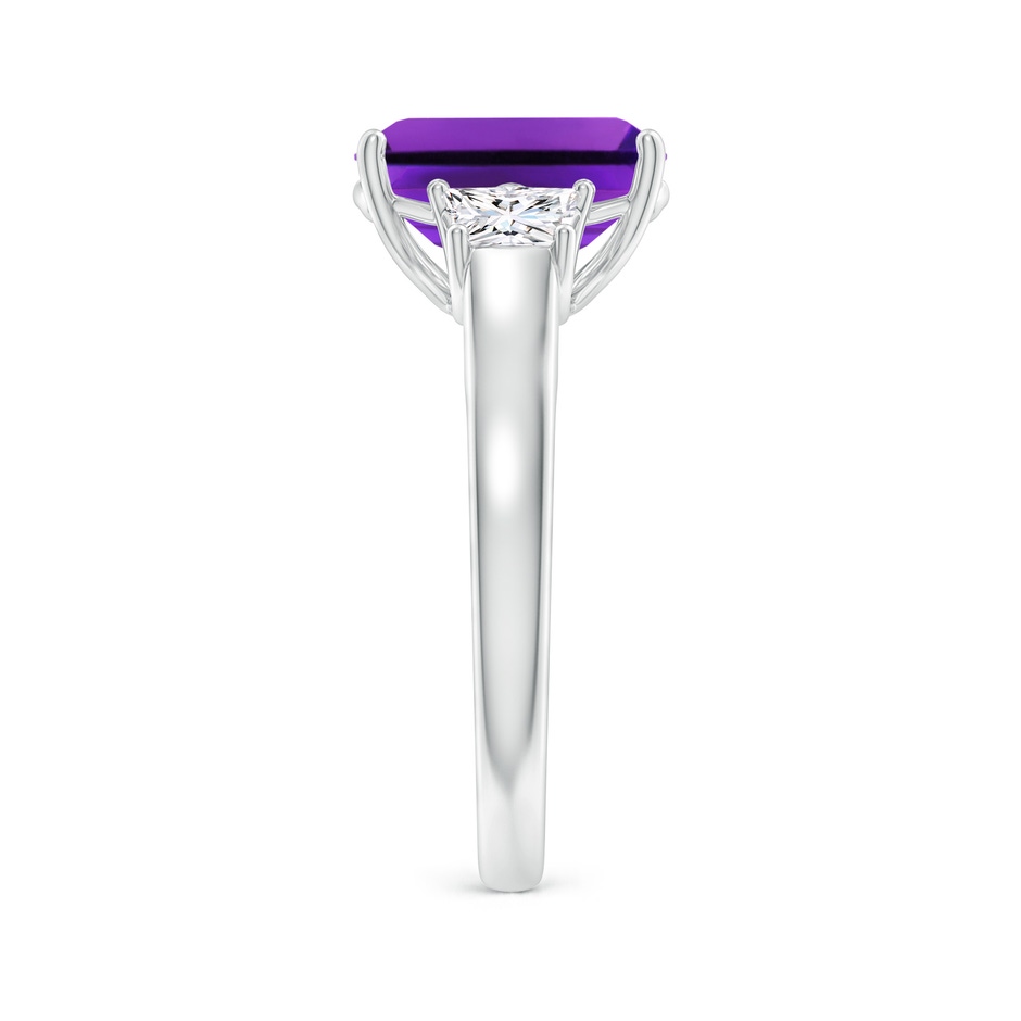 10x8mm AAAA Three Stone Emerald-Cut Amethyst and Diamond Ring in P950 Platinum side-2