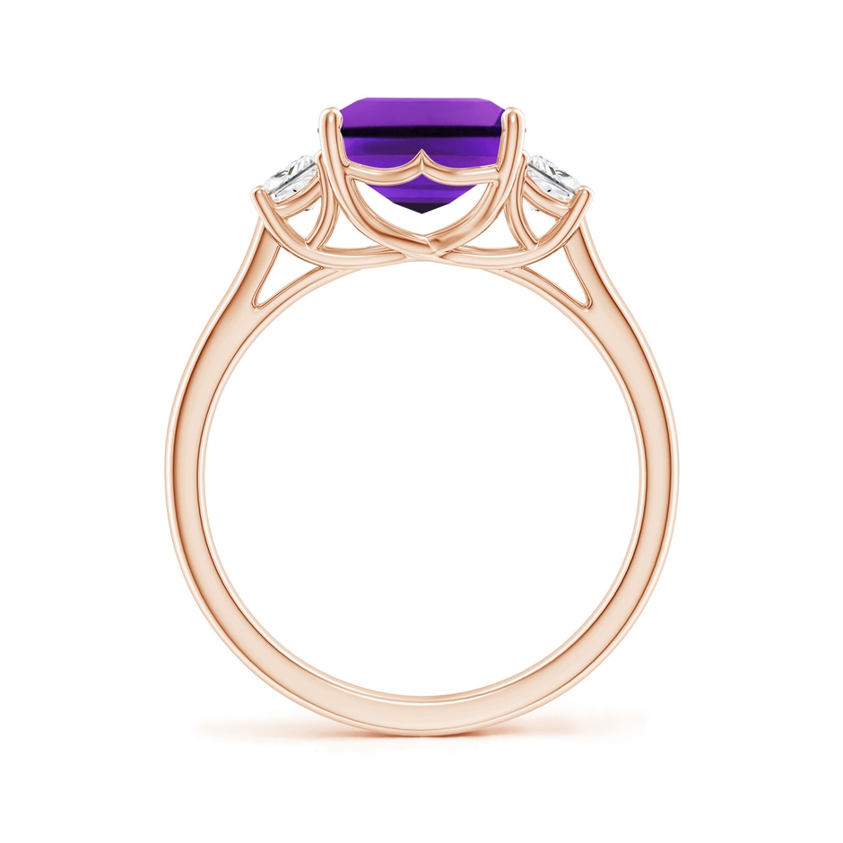 10x8mm AAAA Three Stone Emerald-Cut Amethyst and Diamond Ring in Rose Gold side-1