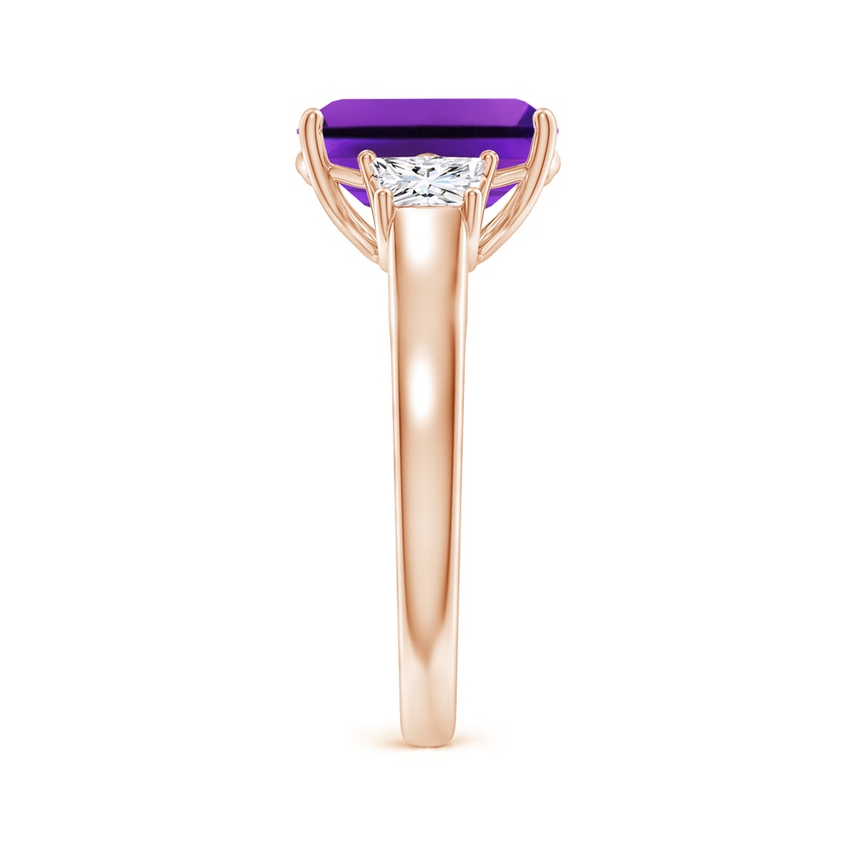 10x8mm AAAA Three Stone Emerald-Cut Amethyst and Diamond Ring in Rose Gold side-2