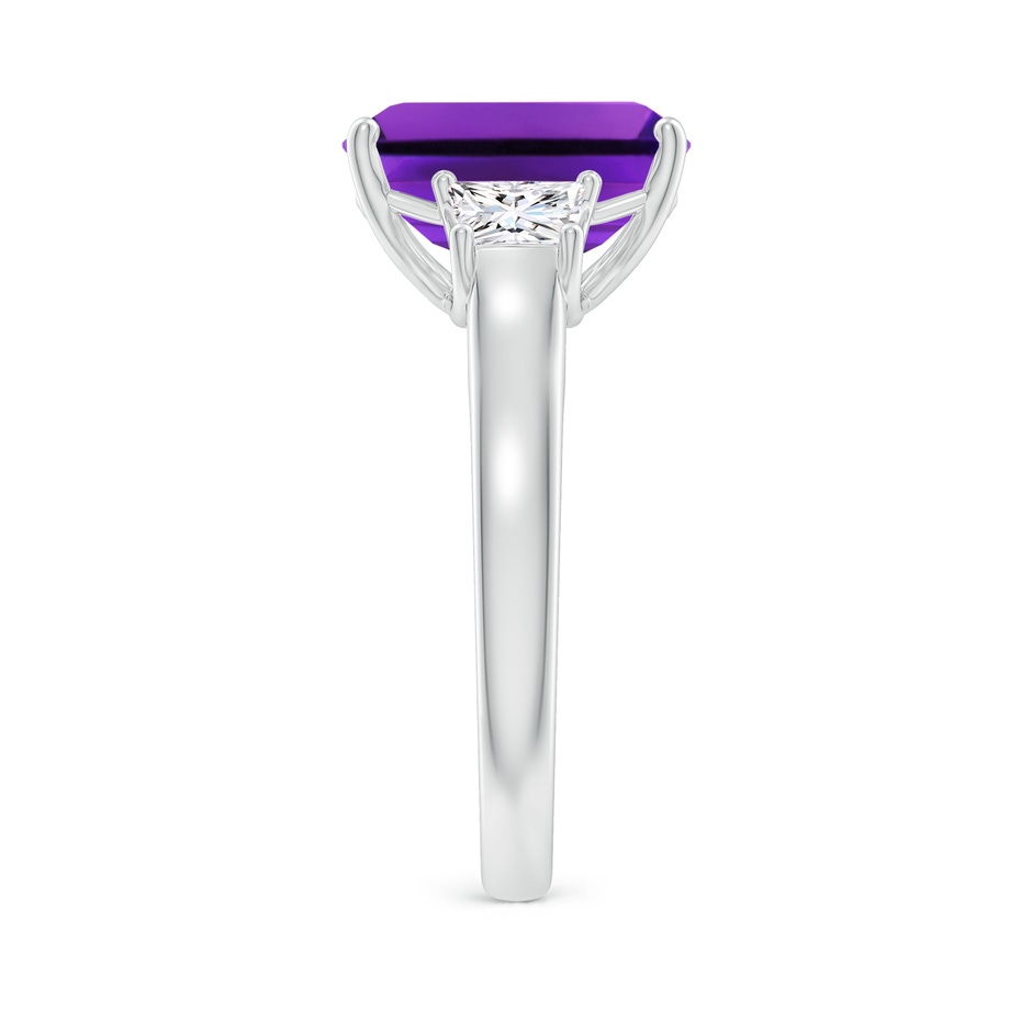 11x9mm AAAA Three Stone Emerald-Cut Amethyst and Diamond Ring in P950 Platinum side-2