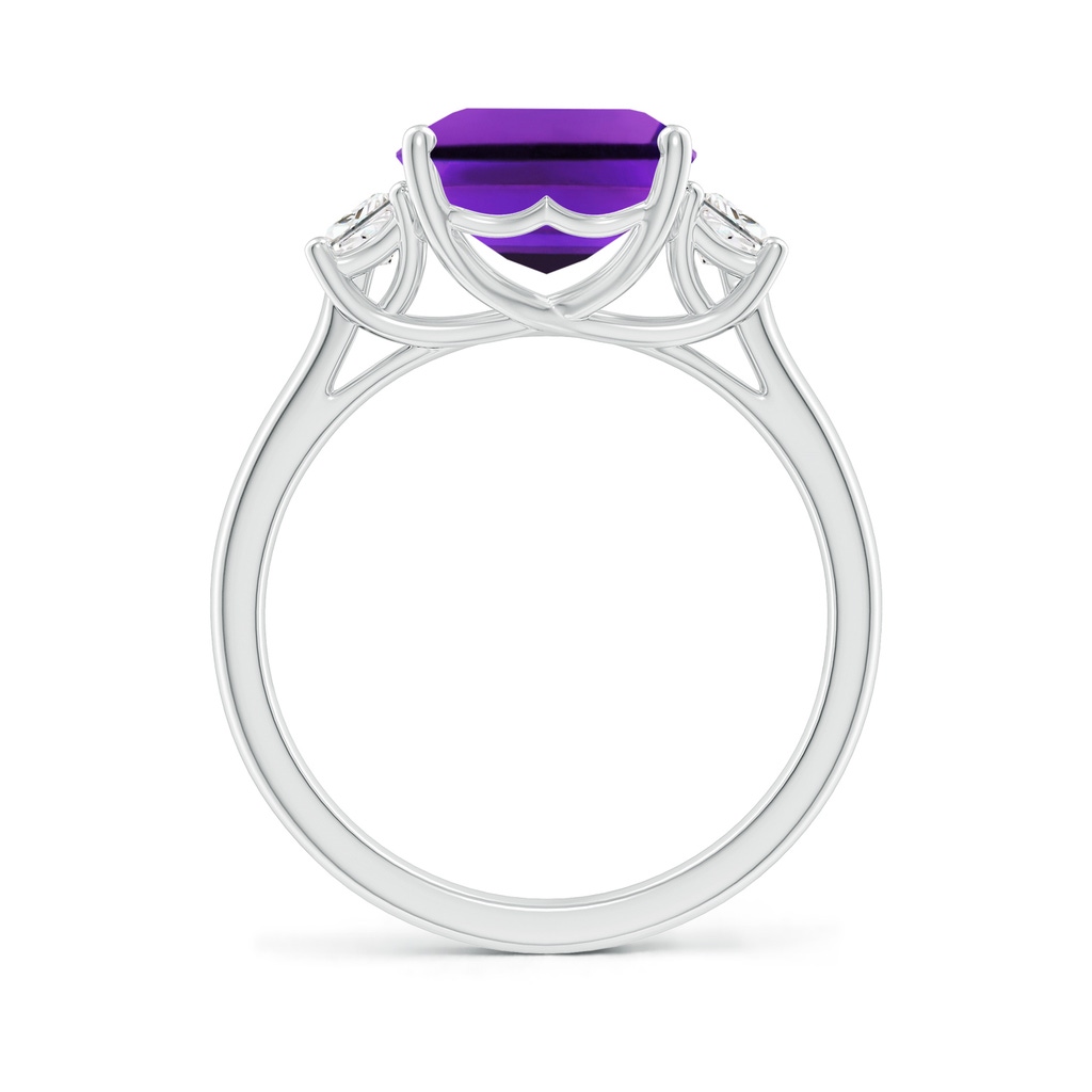 11x9mm AAAA Three Stone Emerald-Cut Amethyst and Diamond Ring in White Gold Side-1