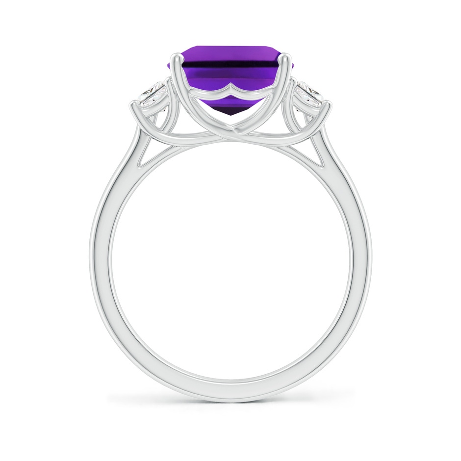 11x9mm AAAA Three Stone Emerald-Cut Amethyst and Diamond Ring in White Gold side-1