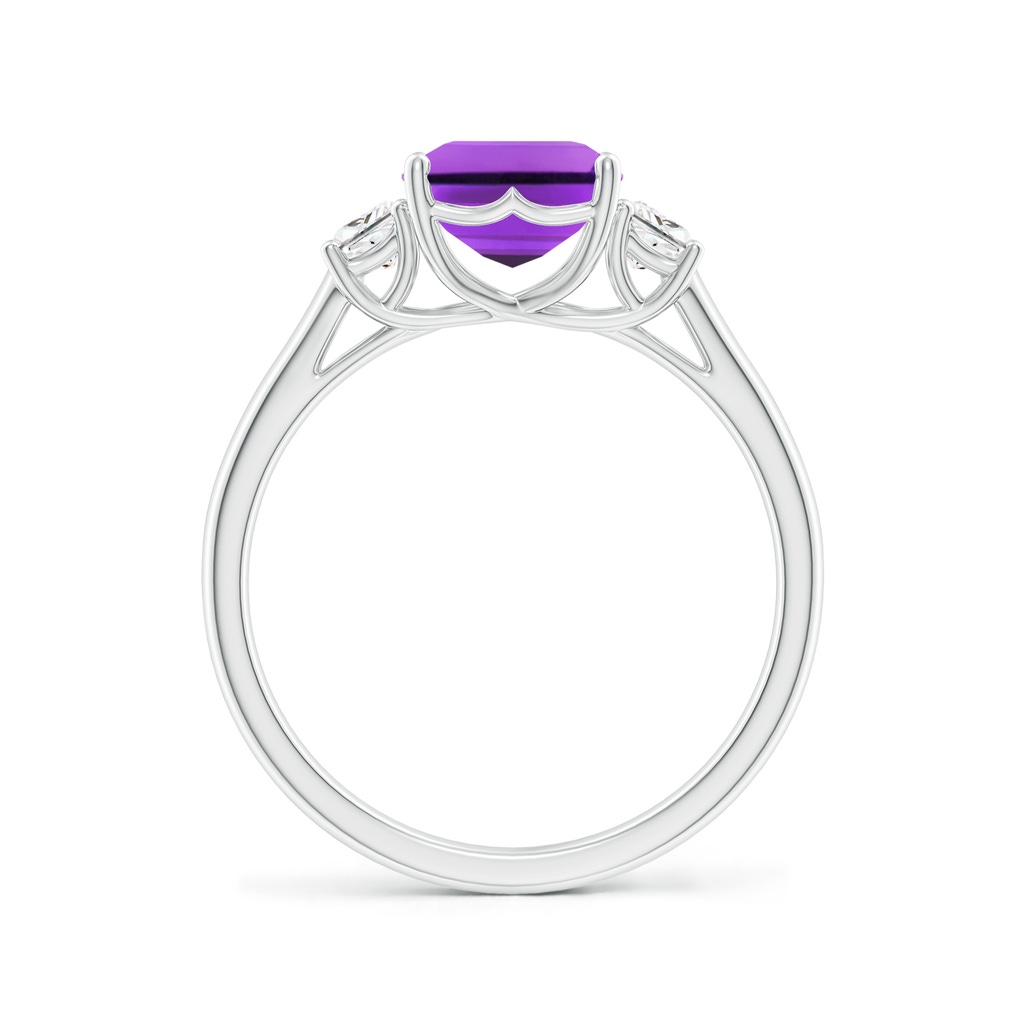 9x7mm AAA Three Stone Emerald-Cut Amethyst and Diamond Ring in White Gold - side_1