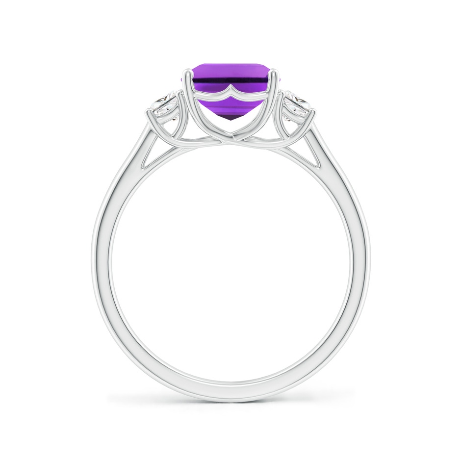 9x7mm AAA Three Stone Emerald-Cut Amethyst and Diamond Ring in White Gold side-1