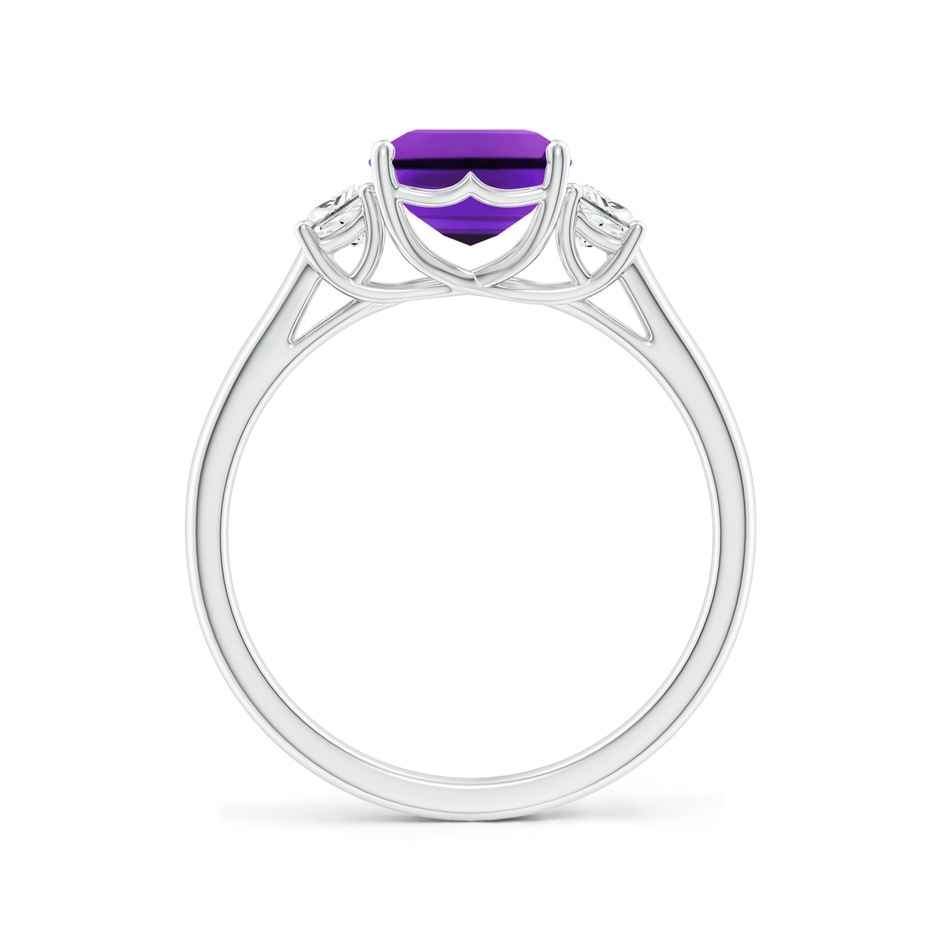 9x7mm AAAA Three Stone Emerald-Cut Amethyst and Diamond Ring in White Gold side-1