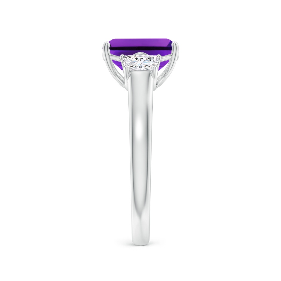 9x7mm AAAA Three Stone Emerald-Cut Amethyst and Diamond Ring in White Gold side-2