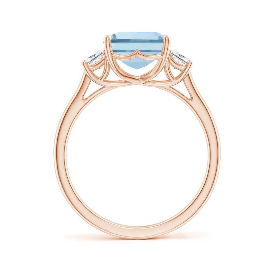 10x8mm AA Three Stone Emerald-Cut Aquamarine and Diamond Ring in Rose Gold side-1
