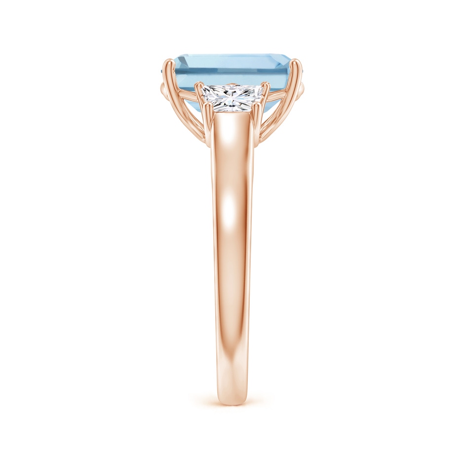 10x8mm AA Three Stone Emerald-Cut Aquamarine and Diamond Ring in Rose Gold side-2
