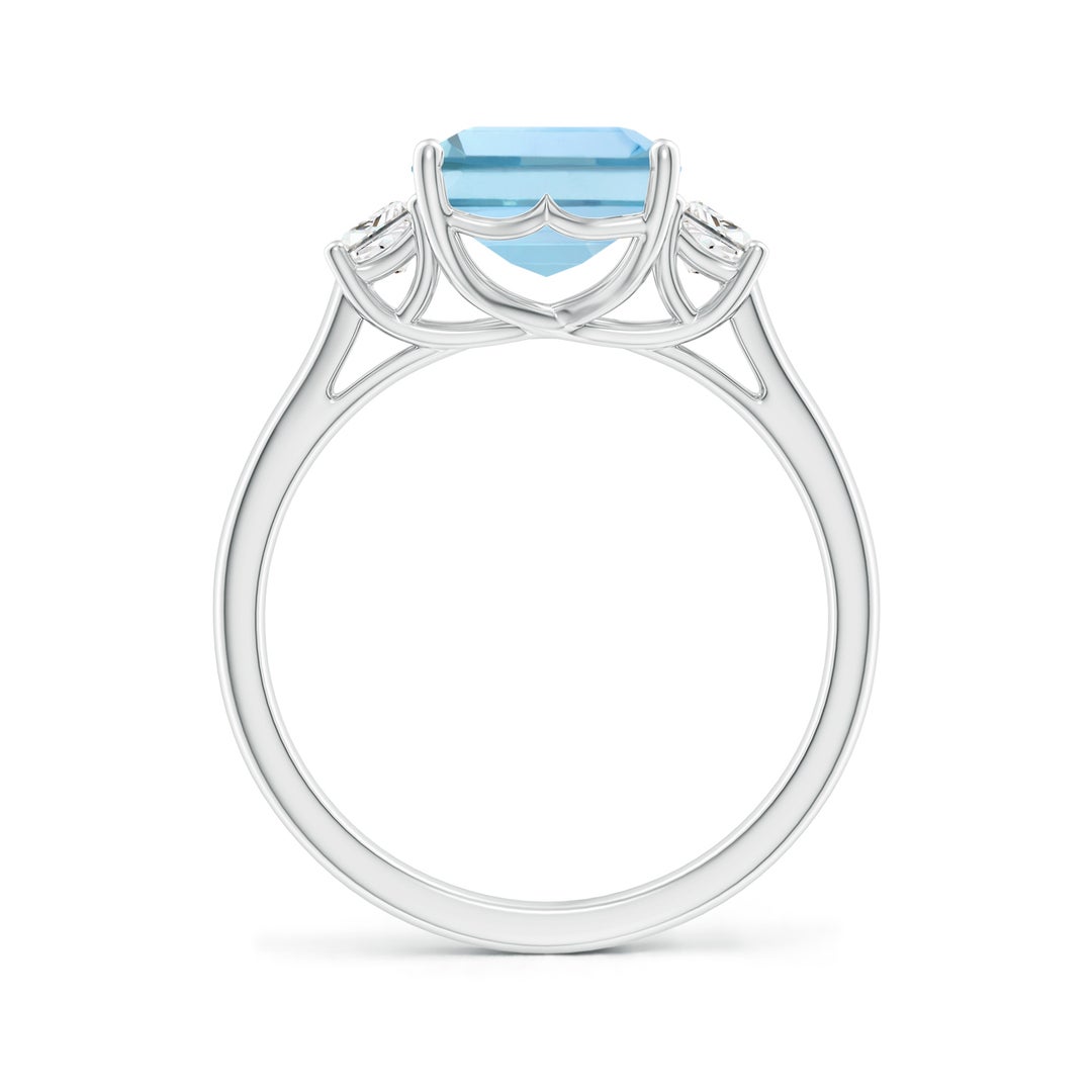 10x8mm AAA Three Stone Emerald-Cut Aquamarine and Diamond Ring in White Gold - side 3