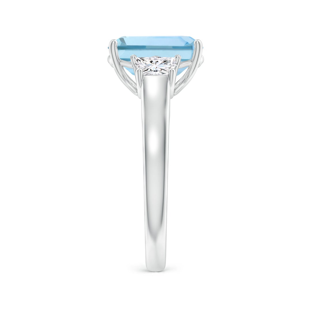 10x8mm AAA Three Stone Emerald-Cut Aquamarine and Diamond Ring in White Gold - side 6