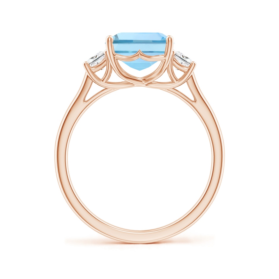 10x8mm AAAA Three Stone Emerald-Cut Aquamarine and Diamond Ring in Rose Gold side-1