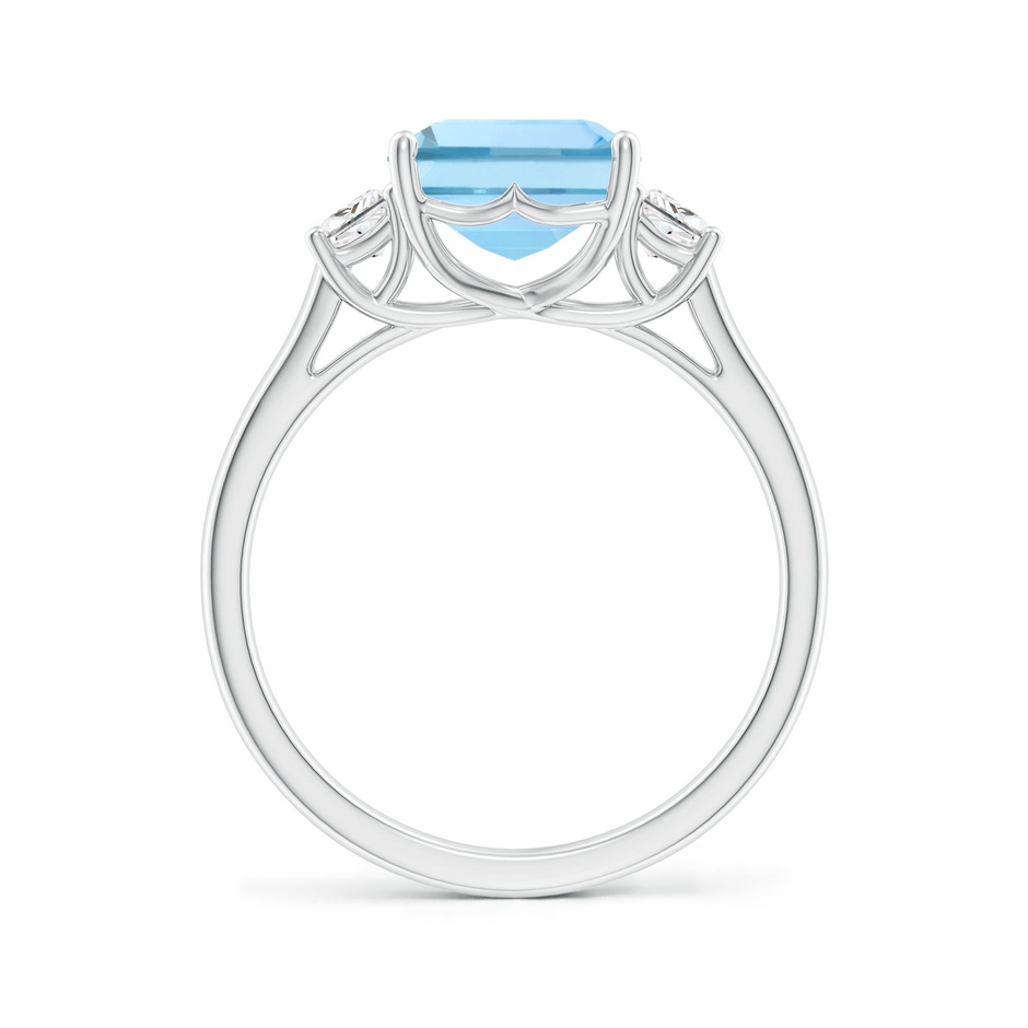 10x8mm AAAA Three Stone Emerald-Cut Aquamarine and Diamond Ring in White Gold side-1