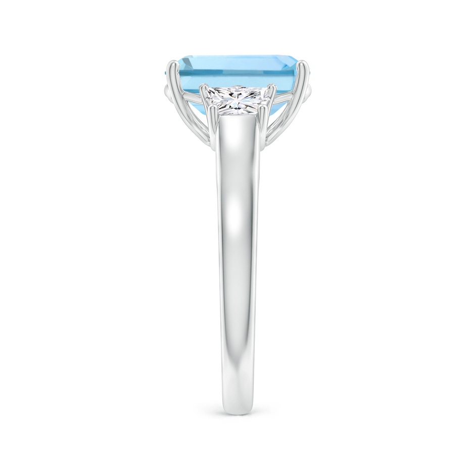 10x8mm AAAA Three Stone Emerald-Cut Aquamarine and Diamond Ring in White Gold side-2