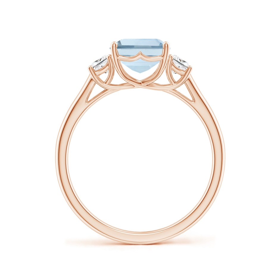 9x7mm A Three Stone Emerald-Cut Aquamarine and Diamond Ring in Rose Gold side-1