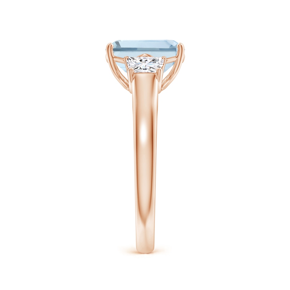 9x7mm A Three Stone Emerald-Cut Aquamarine and Diamond Ring in Rose Gold side-2