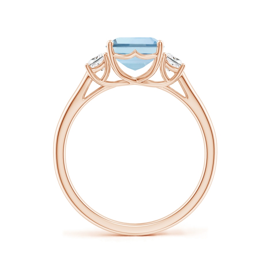 9x7mm AA Three Stone Emerald-Cut Aquamarine and Diamond Ring in 9K Rose Gold side-1
