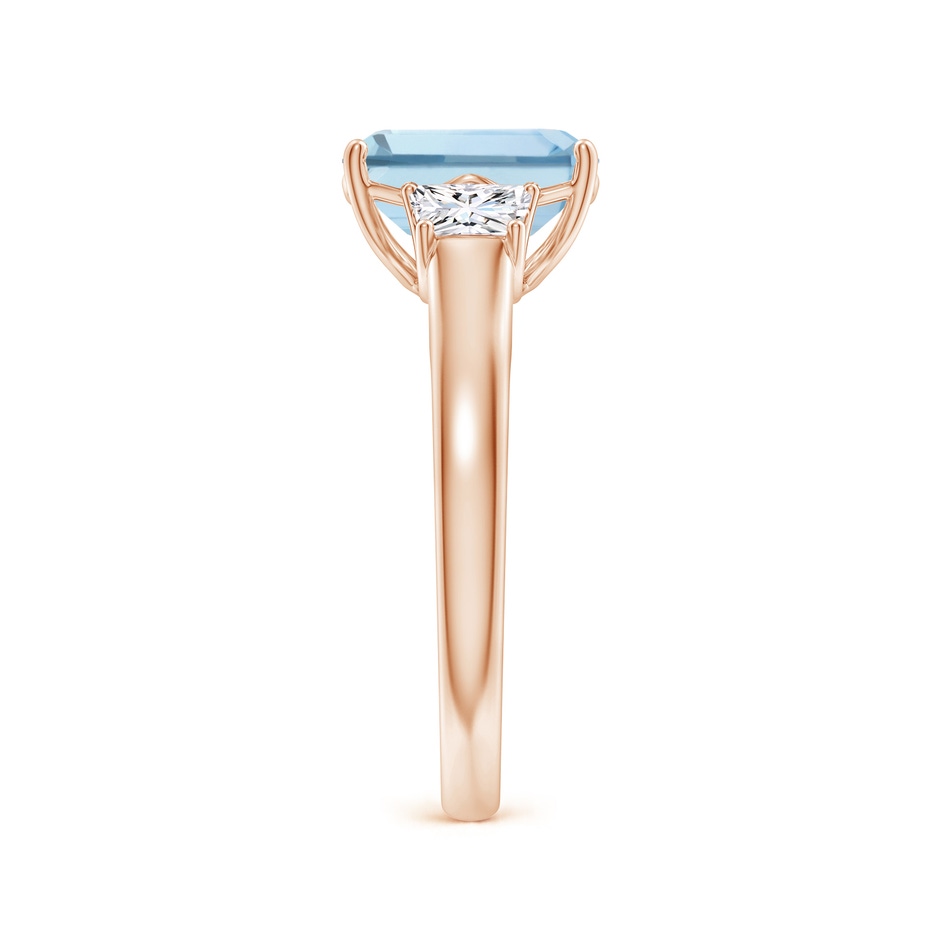 9x7mm AA Three Stone Emerald-Cut Aquamarine and Diamond Ring in 9K Rose Gold side-2