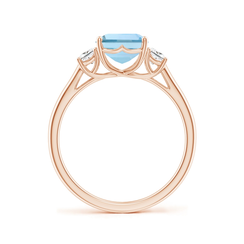 9x7mm AAA Three Stone Emerald-Cut Aquamarine and Diamond Ring in 9K Rose Gold side-1