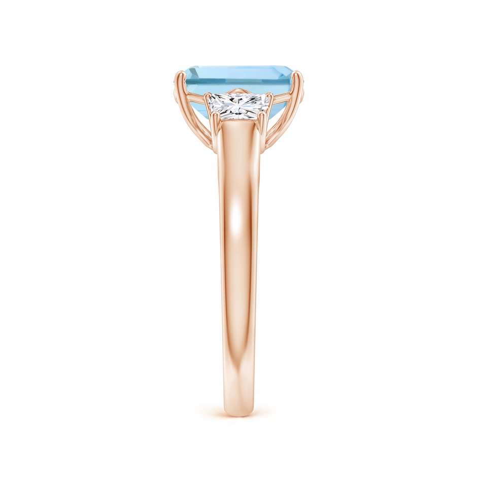 9x7mm AAA Three Stone Emerald-Cut Aquamarine and Diamond Ring in 9K Rose Gold side-2