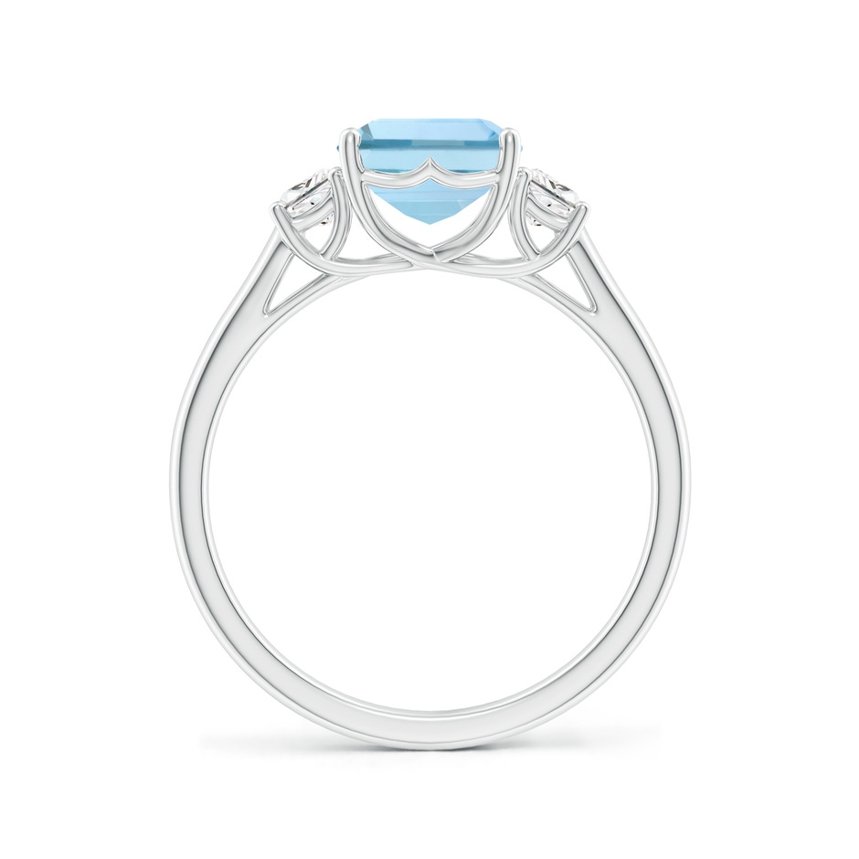 9x7mm AAA Three Stone Emerald-Cut Aquamarine and Diamond Ring in White Gold side-1