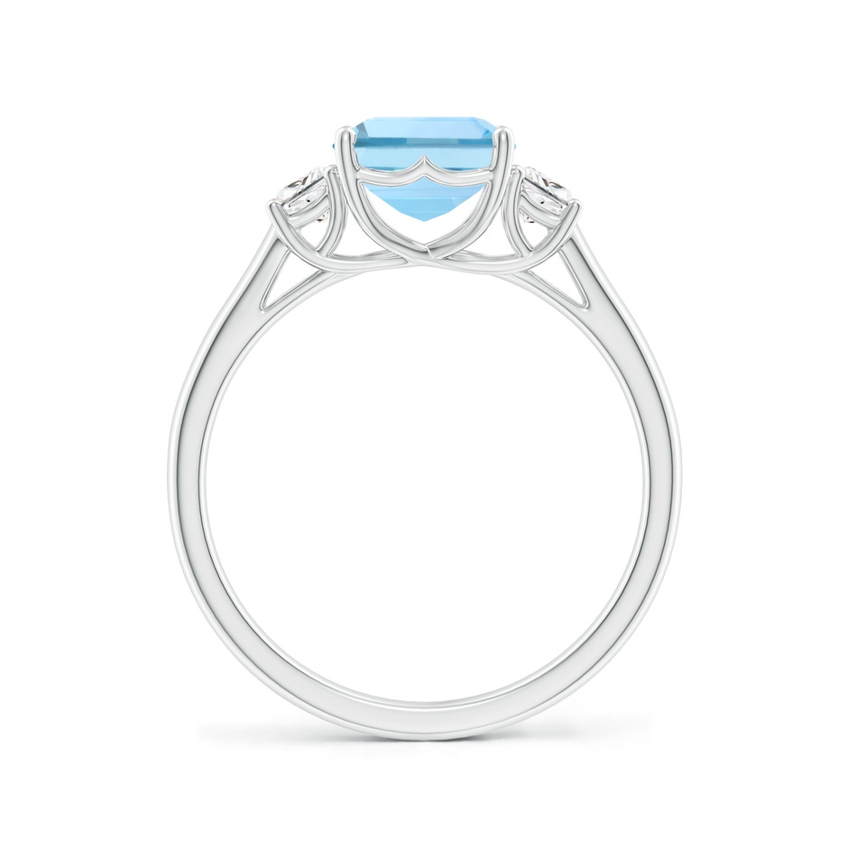 9x7mm AAAA Three Stone Emerald-Cut Aquamarine and Diamond Ring in P950 Platinum side-1