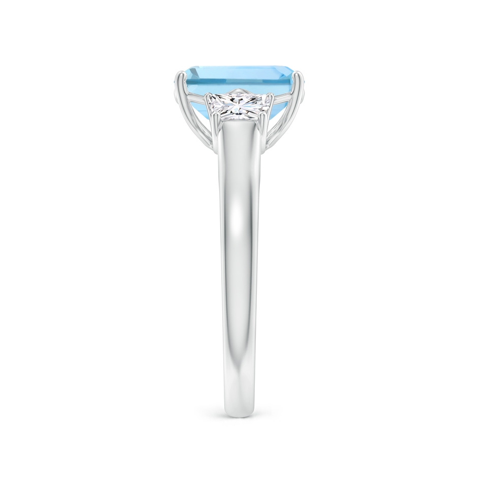 9x7mm AAAA Three Stone Emerald-Cut Aquamarine and Diamond Ring in P950 Platinum side-2
