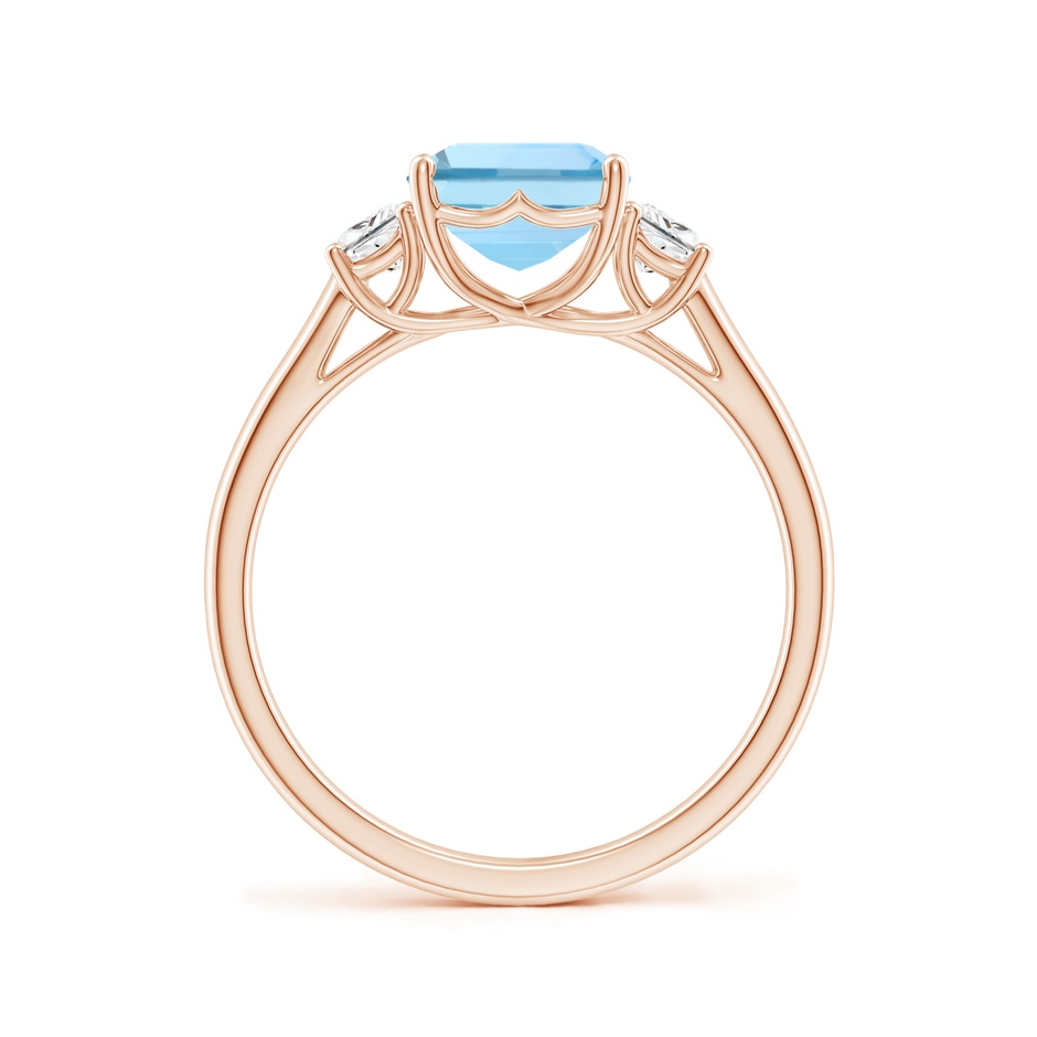 9x7mm AAAA Three Stone Emerald-Cut Aquamarine and Diamond Ring in Rose Gold side-1