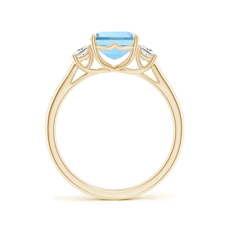 9x7mm AAAA Three Stone Emerald-Cut Aquamarine and Diamond Ring in Yellow Gold side-1