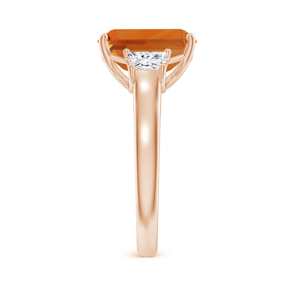 11x9mm AAA Three Stone Emerald-Cut Citrine and Diamond Ring in Rose Gold Side-2