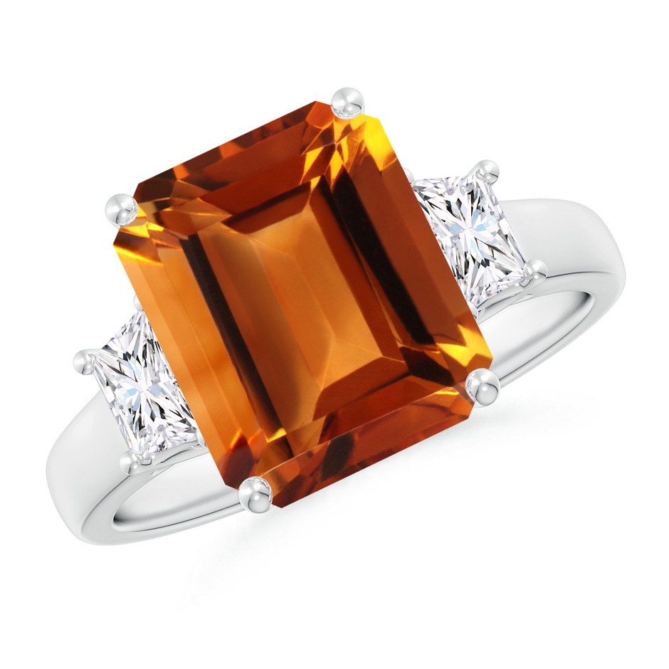 11x9mm AAAA Three Stone Emerald-Cut Citrine and Diamond Ring in P950 Platinum 