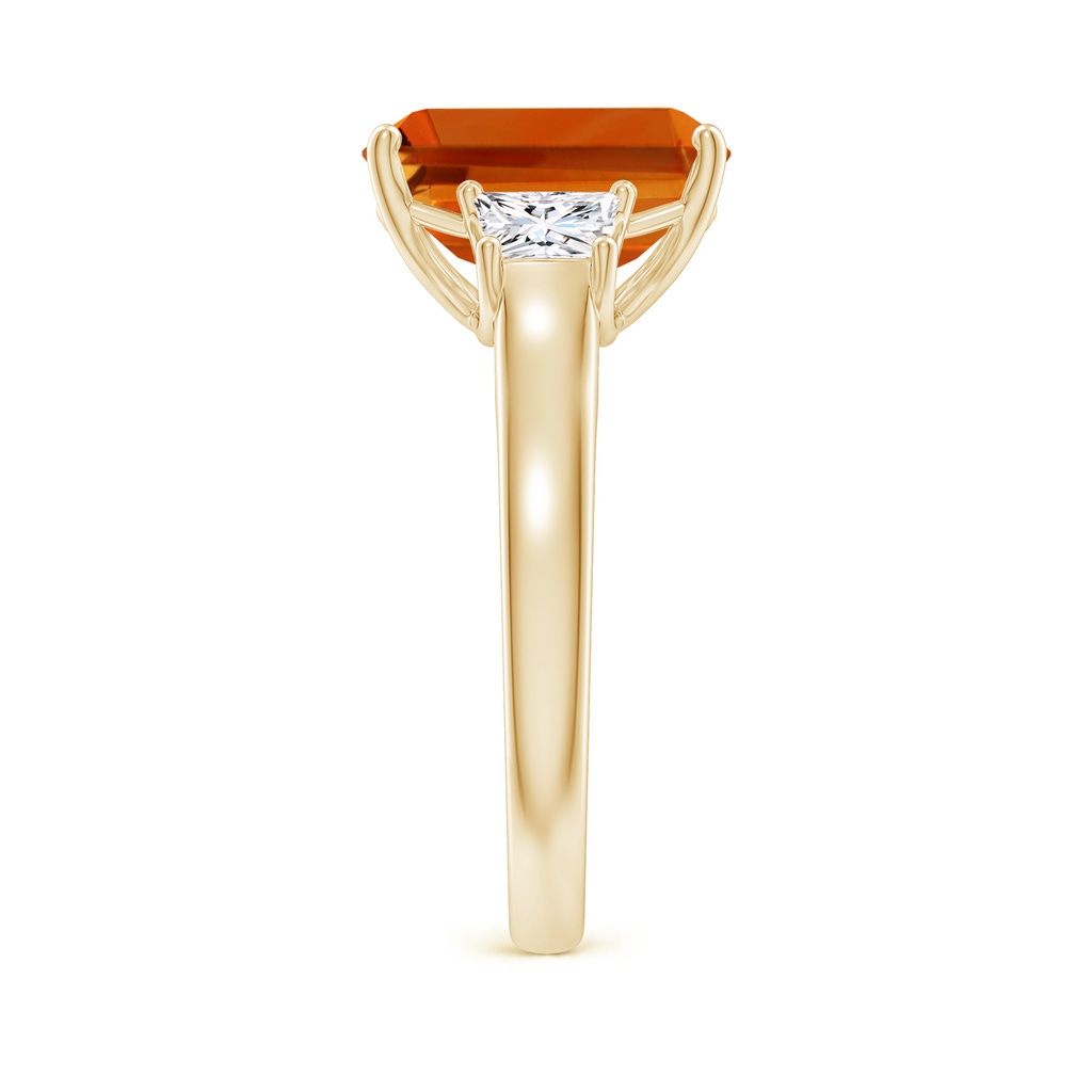 11x9mm AAAA Three Stone Emerald-Cut Citrine and Diamond Ring in Yellow Gold Side-2